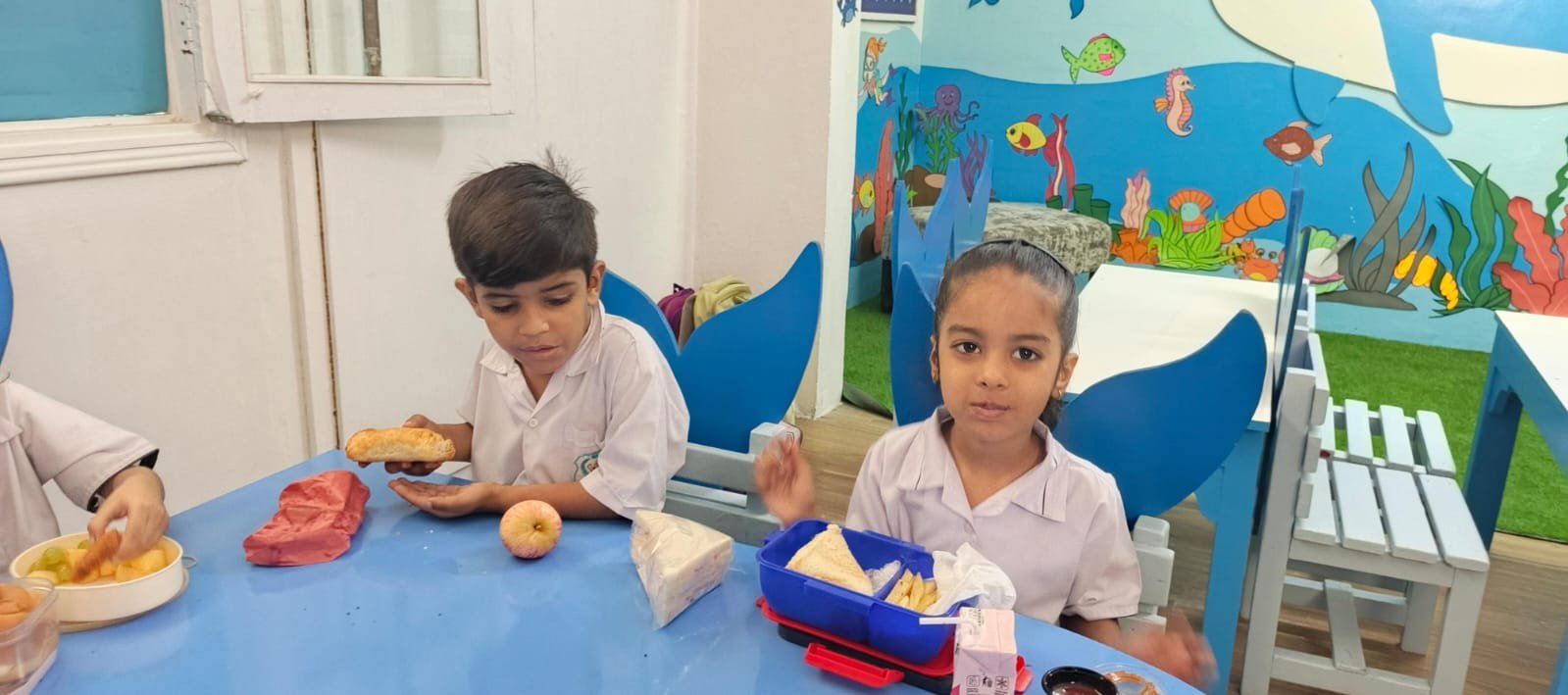Two Warsis students during their supervised lunch break